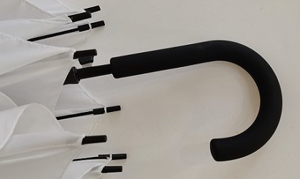 23 Inches 8 Fiberglass Ribs Auto Open Stick Umbrella With J Shape Rubber Coated Plastic Handle