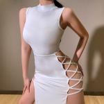 Stretch Sleeveless Womens Party Maxi Dresses , Hollow Slit Cross Strap Maxi