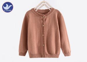Quality Long Sleeves Girls Cardigan Sweaters Wavy Pointelle Neck Trim Buttons Up Knitwear wholesale