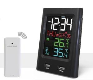 Quality Dual USB Charging Clock Thermometer And Hygrometer For Indoor Outdoor Temperature Humidity wholesale