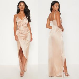 Quality 2019 New Arrivals Women Casual Petite Champagne Satin Maxi Dress And Sexy wholesale