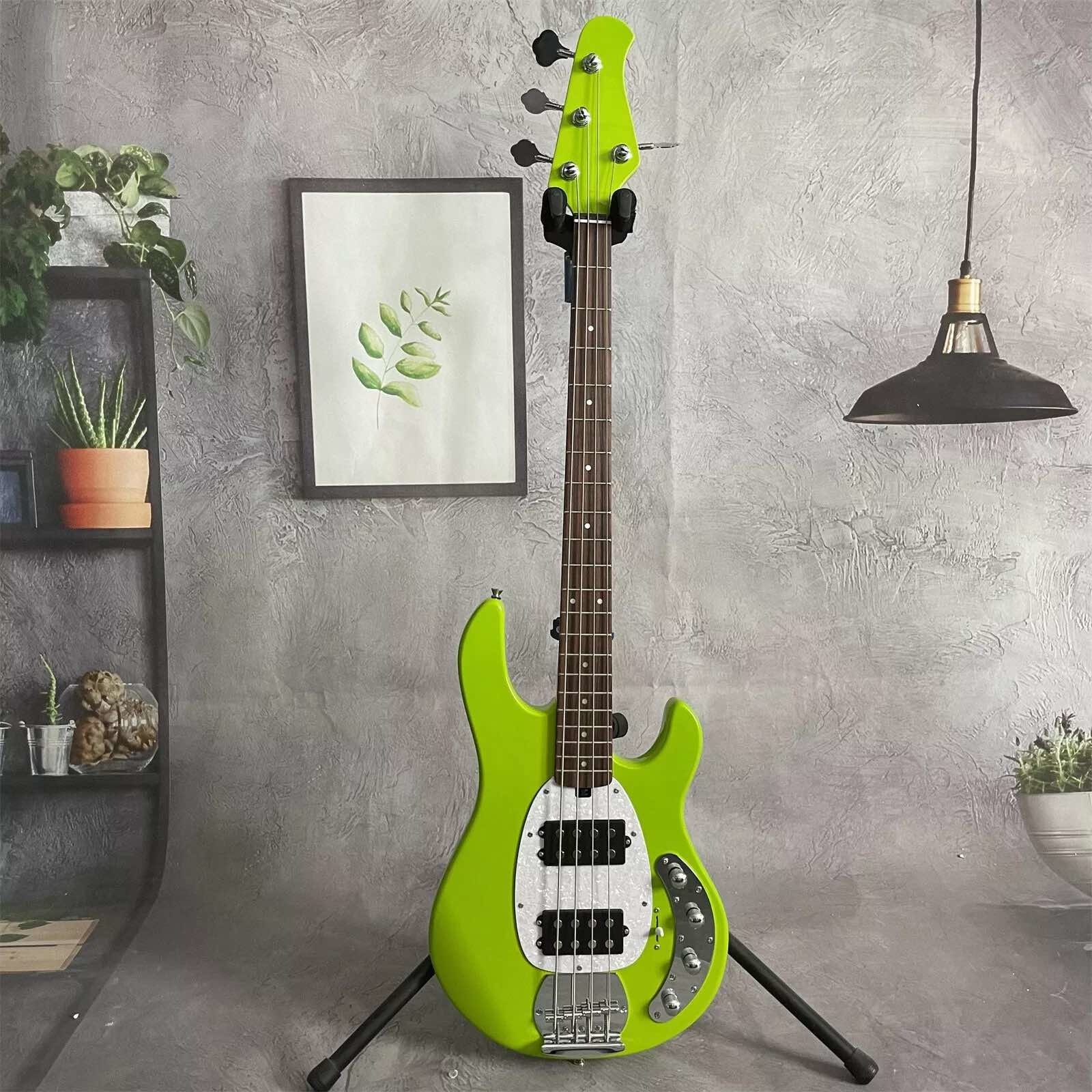 Custom 4 Strings Stingray Electric Bass Guitar in Green with White Pickguard Rosewood Fretboard