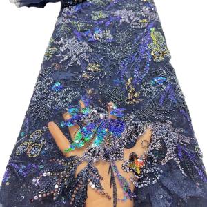 Quality Latest fashionable aso ebi beaded lace wedding dress with shiny beaded French mesh lace with colorful beaded wholesale