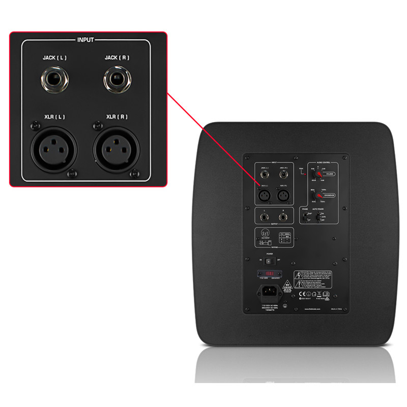 Black Sealed Solid MDF Enclosure Powered Subwoofer For Home Theater With XLR Inputs Crossover