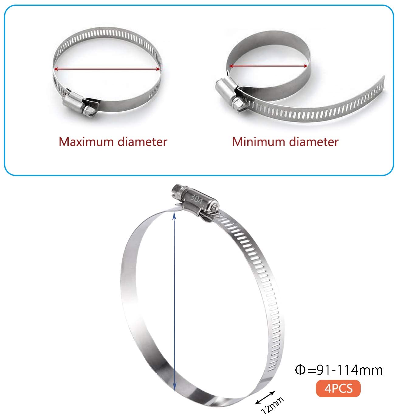 Instock General Purpose Worm-Drive Clamps for Firm Hose and Tube Adjustable Range 118-140mm Metric Measurement System