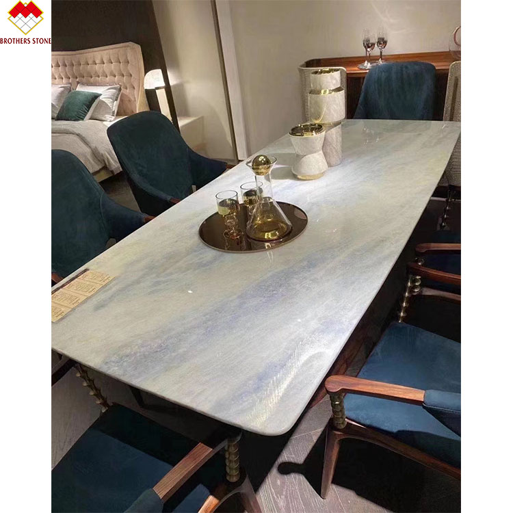 Fantasy Blue Marble Vanity Top Countertop Table OEM Custom Blue Crystal Quartz Stone