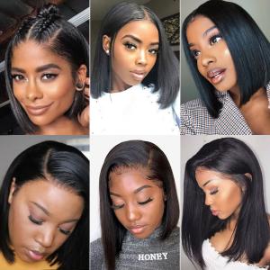 Quality Short Black Human Hair Lace Front Bob Wigs Straight 10 Iches - 18 Inches wholesale