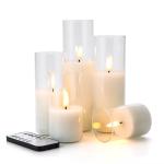 Birthdays Weddings Clear Glass Flameless Pillar Candles With Timer Flickering