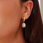 S925 Silver Thick Squared Hoop Freshwater Pearl Drop Earrings OEM