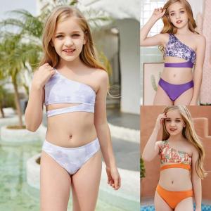 Quality Printed Split Girls Swimming Suits One Shoulder Swimsuit Big Children'S Swimsuit wholesale