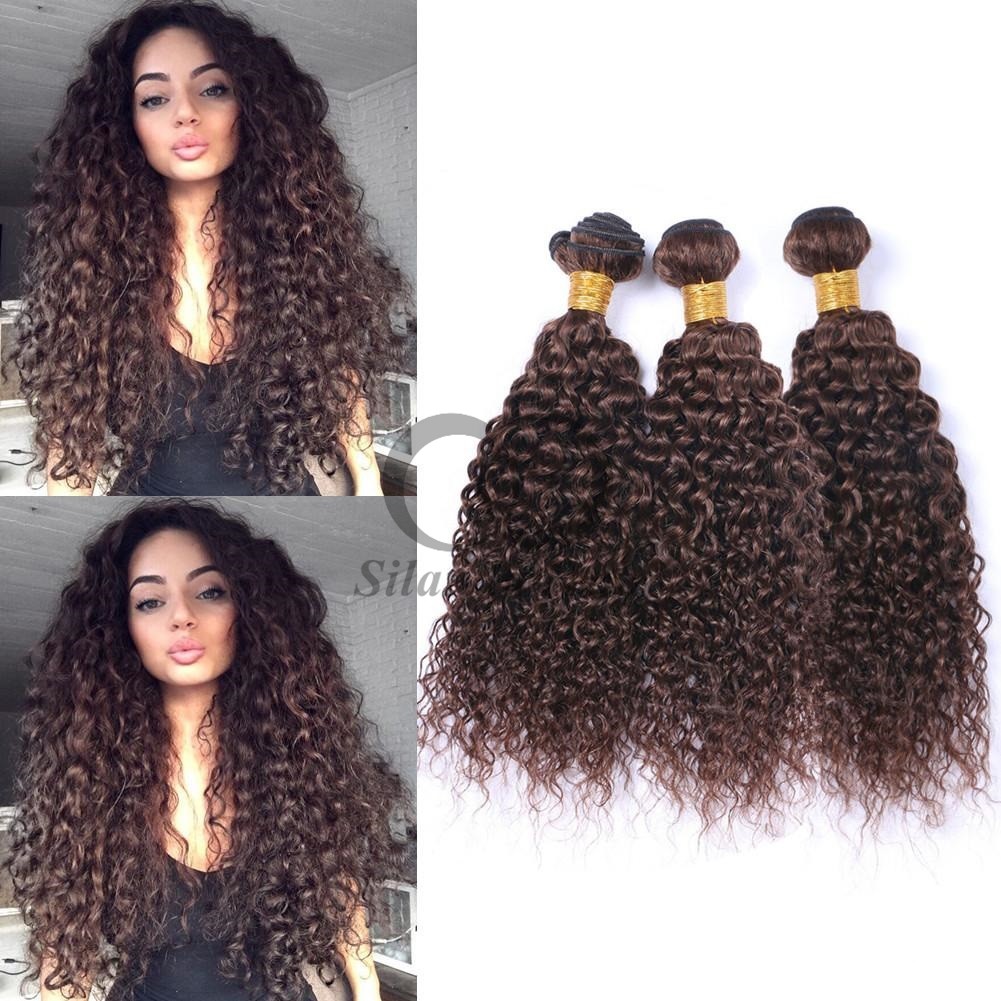 #4 Medium Brown Kinky Curly Remy Human Hair Bundles Sew In Weave Bundles Brazilian Bundle Deals