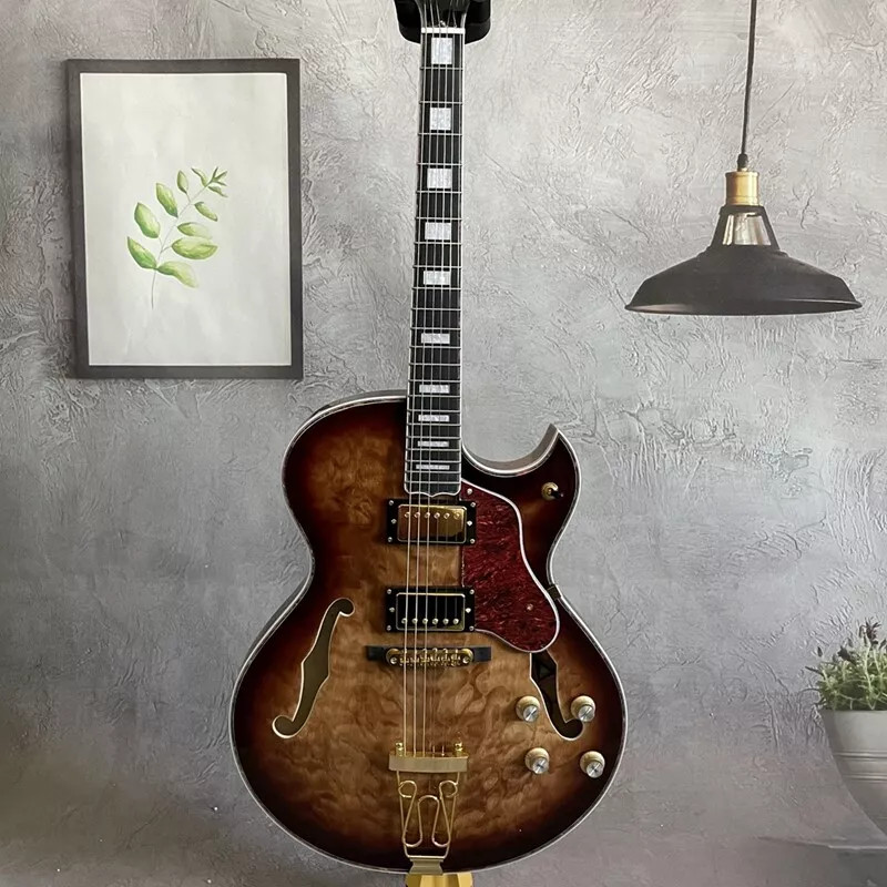 Custom Vintage Burst Byrdland Jazz Electric Guitar Flamed Maple Top with Gold Hardware HH Pickups