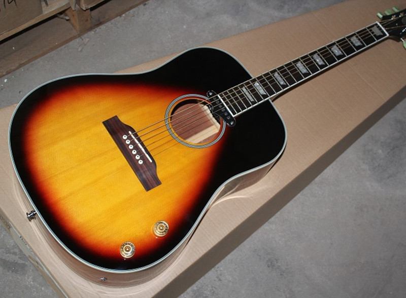 Factory 41 inch Solid Top tobacco sunburst 70th Anniversary John Lennon acoustic guitar with electric guitar's pickup