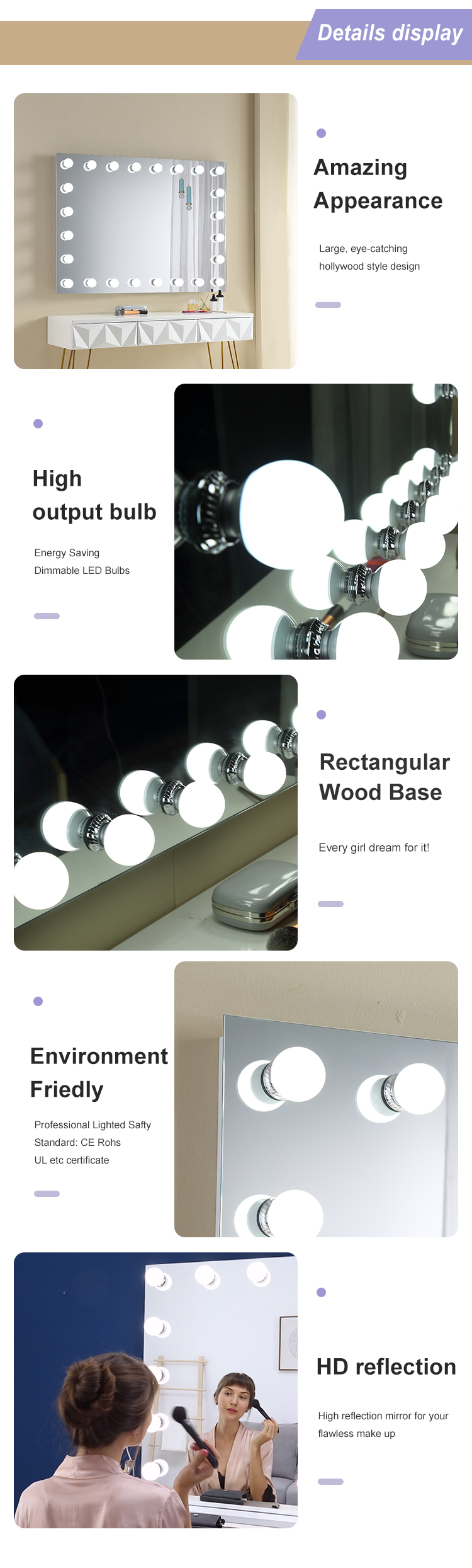 Small LED Bulbs Makeup Mirror With Lights Luxury Tabletop Led Bathroom Vanity Mirror