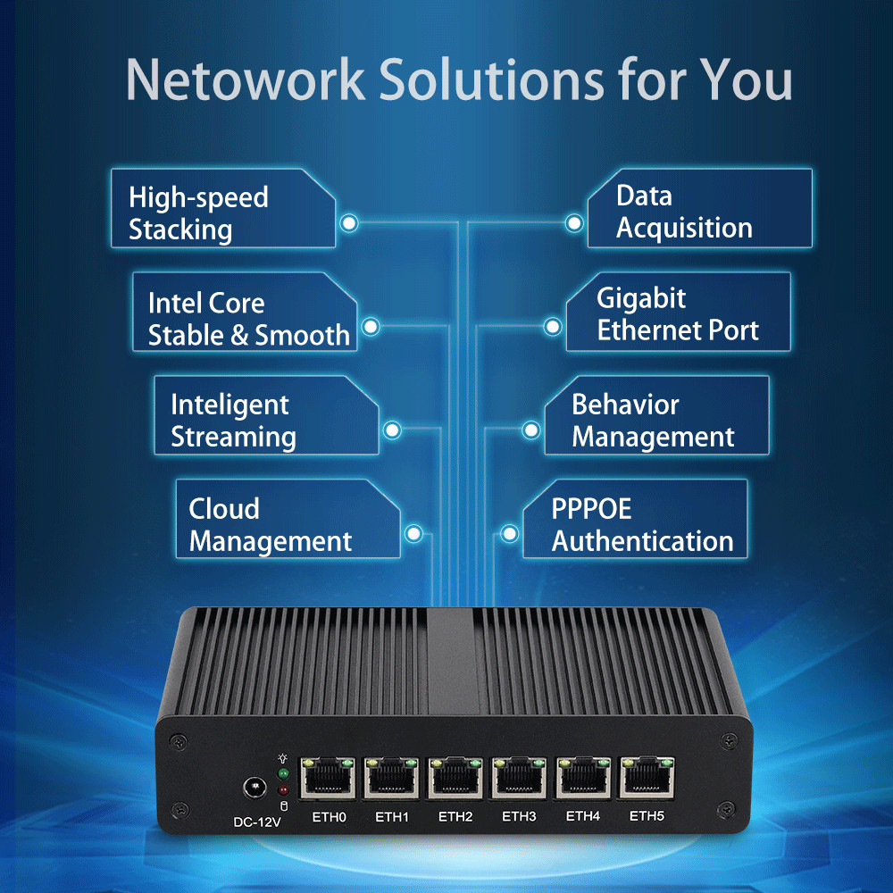 Intel Pentium 4405U 6 Gigabit Network Software Router Mini PC Firewall PFsense