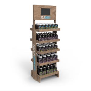 Quality Beverage Bottle Wood Display Stand Beer Display Stand For Grocery Store wholesale