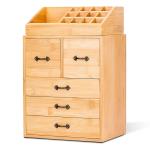 Countertop Bamboo Wooden Makeup And Jewelry Drawer Organizer Box