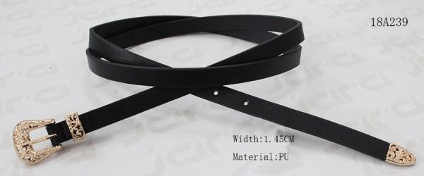 Cheap Metal Loop & Metal Tip Black Fashion Belt With Flower Engraved Decoration for sale