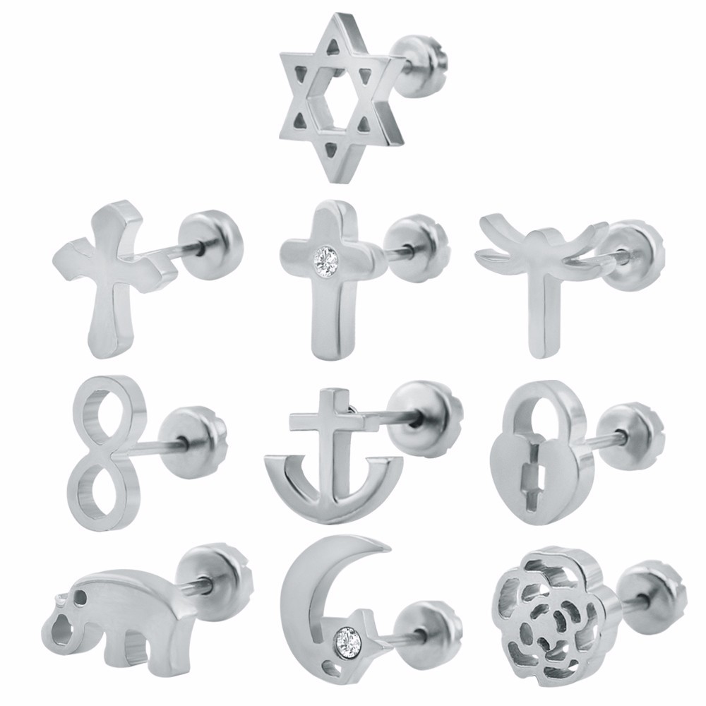 Cute Baby Stud Earrings 19 Styls Baby Girl Earrings High Quality Surgical Steel Kid Studs Body Jewelry Pendientes Hombre