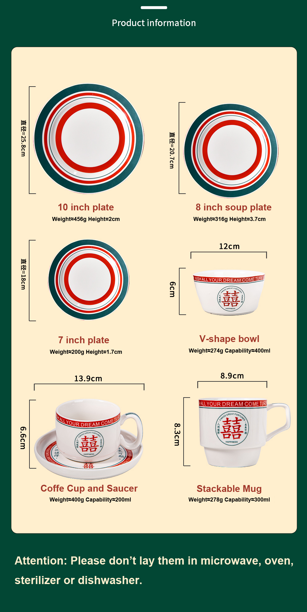 Year Decorations Party Supplies Traditional Chinese Dinnerware Set For 1 Person