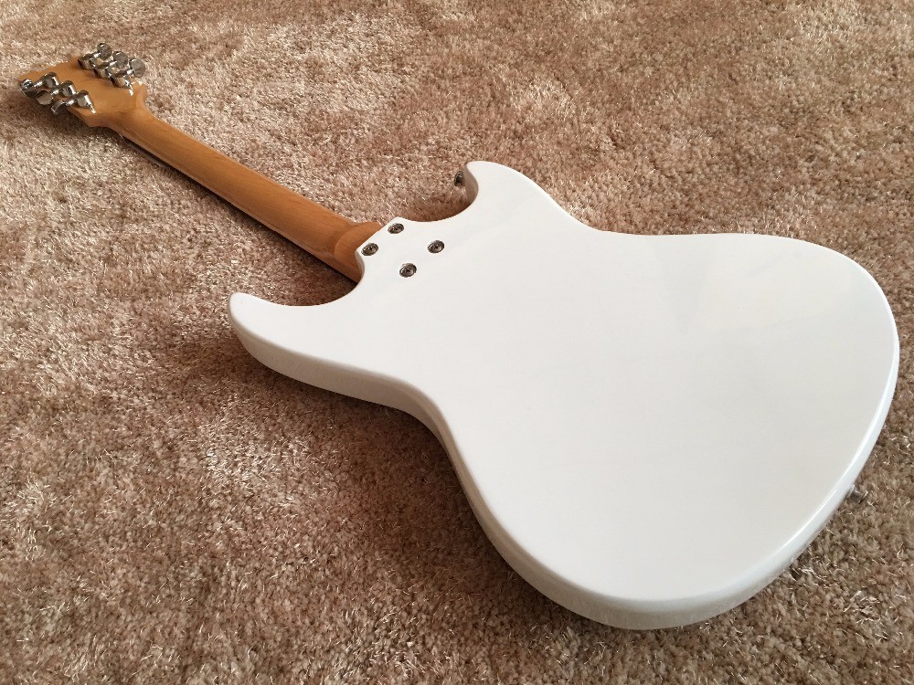 Custom guitar white color Mosrite logo reversed body 6 string electric guitar factory supply directly
