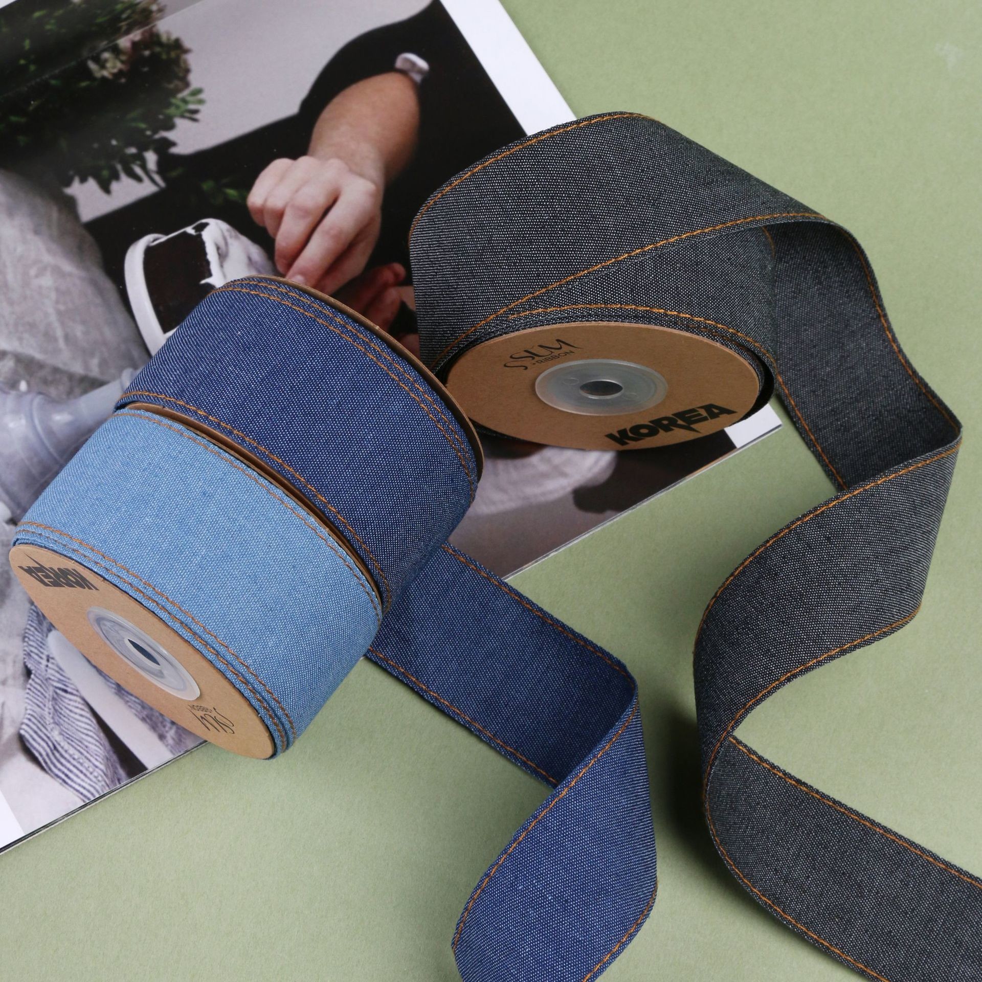 OEM ODM Blue Denim Jeans Ribbon 12mm-38mm Ribbon For Jeans
