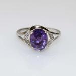 925 Silver Jewelry Oval Purple Cubic Zircon and Rhinestone Ring(R123)