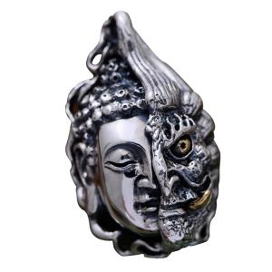 Quality Women Men Retro Sterling Silver Buddha Demon Design Pendant Necklace N808062 wholesale