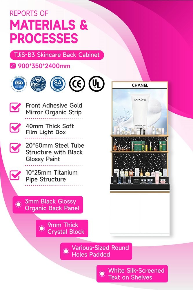 TJiS-B3 9mm Crystal Block Translucent Lighting Skincare Display Cabinet