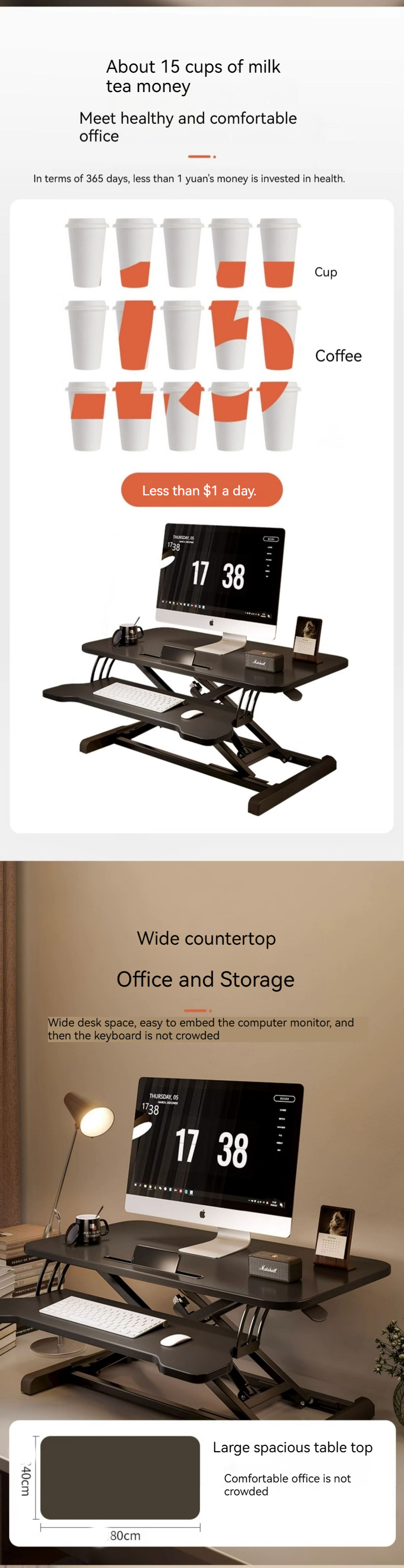 Adjustable Desk Workstation for Home Office and Gaming Size/ Dimension 73*47*40 cm
