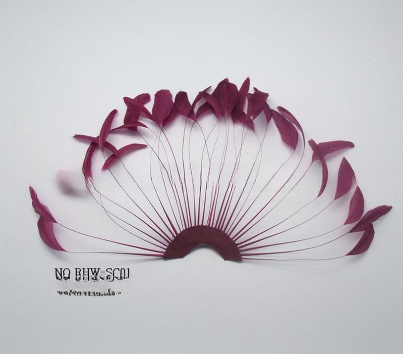Dyed Pattern Party Decoration Stripped Coque Feather Flower Fan With Wire Accessory