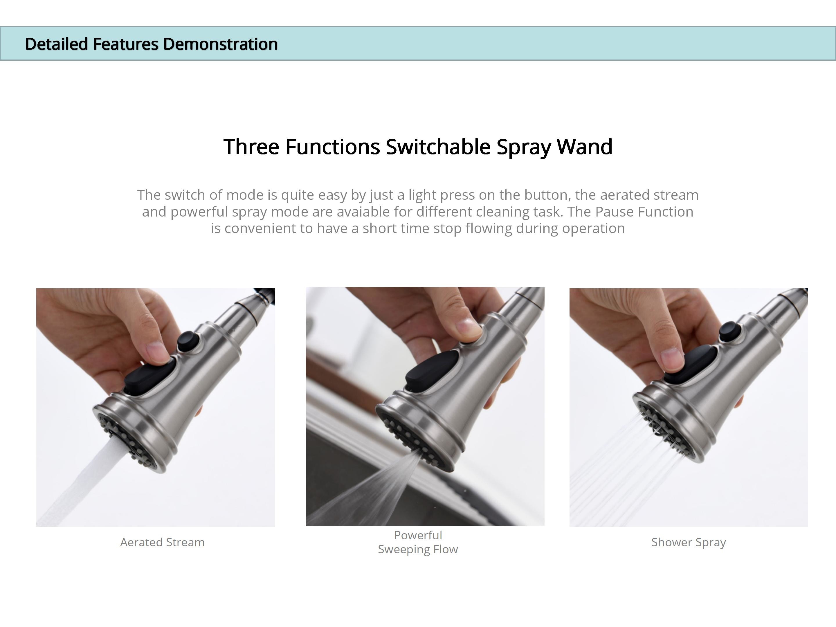 SUS304 Stainless Steel Pull Out Sink Mixer Tap 3 Mode Sprayer Monobloc Kitchen Taps
