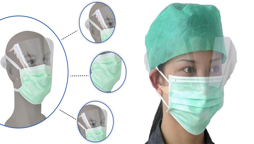 Non-woven Disposable Face Mask with plasitic eye shield,added protection for eyeswith clear plastic