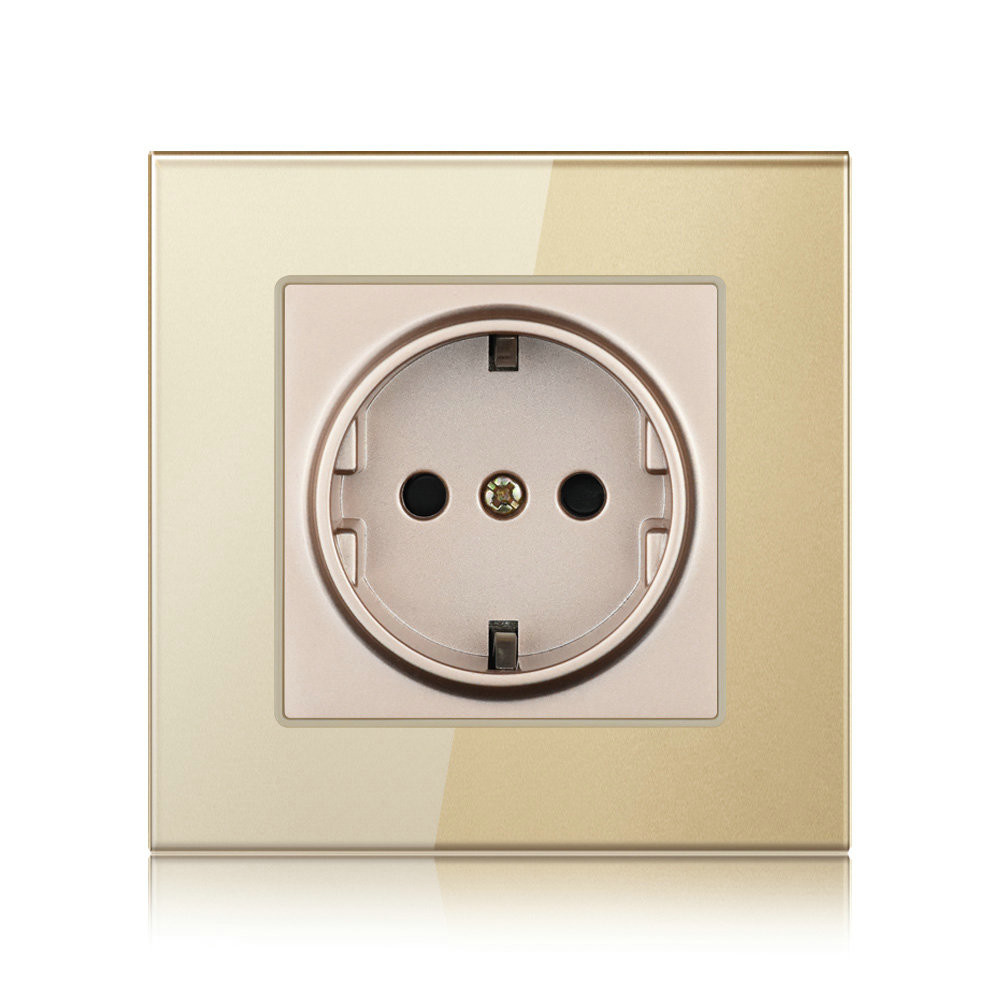 Power Socket,16A EU Standard Electrical Outlet 86mm * 86mm white Crystal Glass Panel wall socket