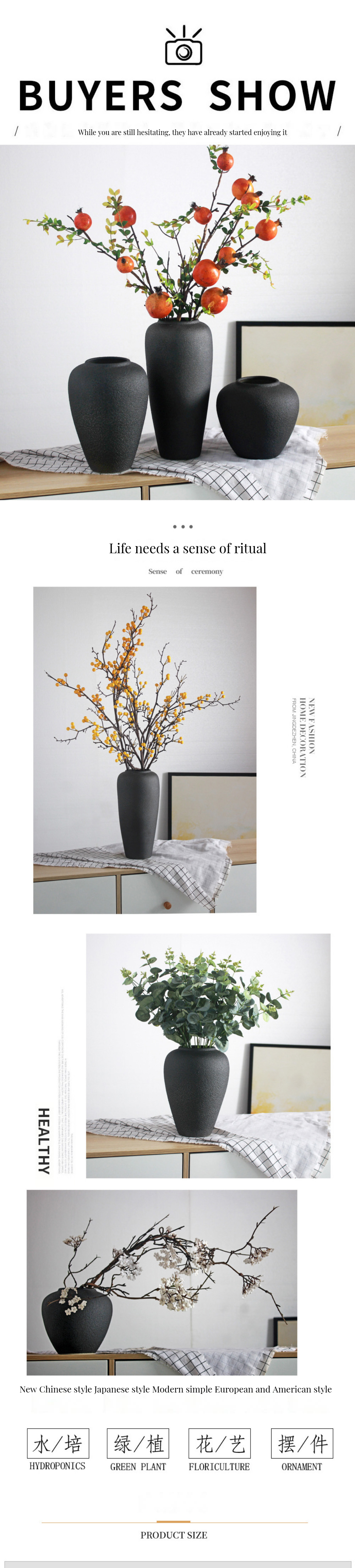 Modern Nordic Home Decor Ceramic Vase Set with Pampas Grass and Natural Dried Flowers