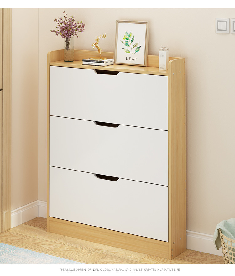 MDF Modern Entryway Shoe Cabinet , H115cm 3 Tier Shoe Cabinet