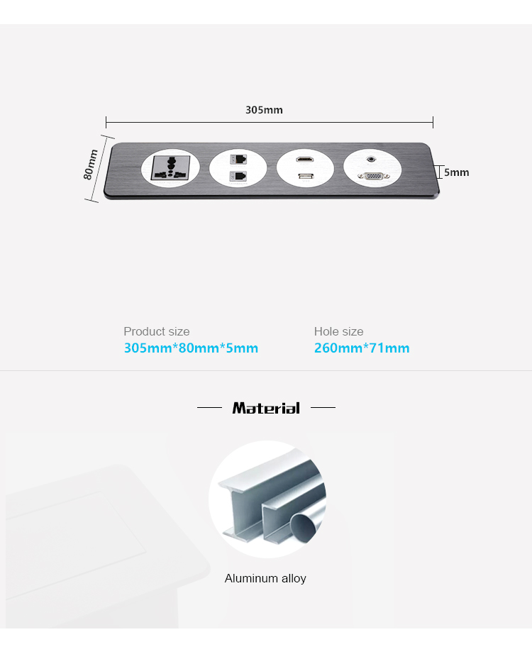 Aluminum Office Desk Power Outlet Socket For Furniture Tabletop Custom