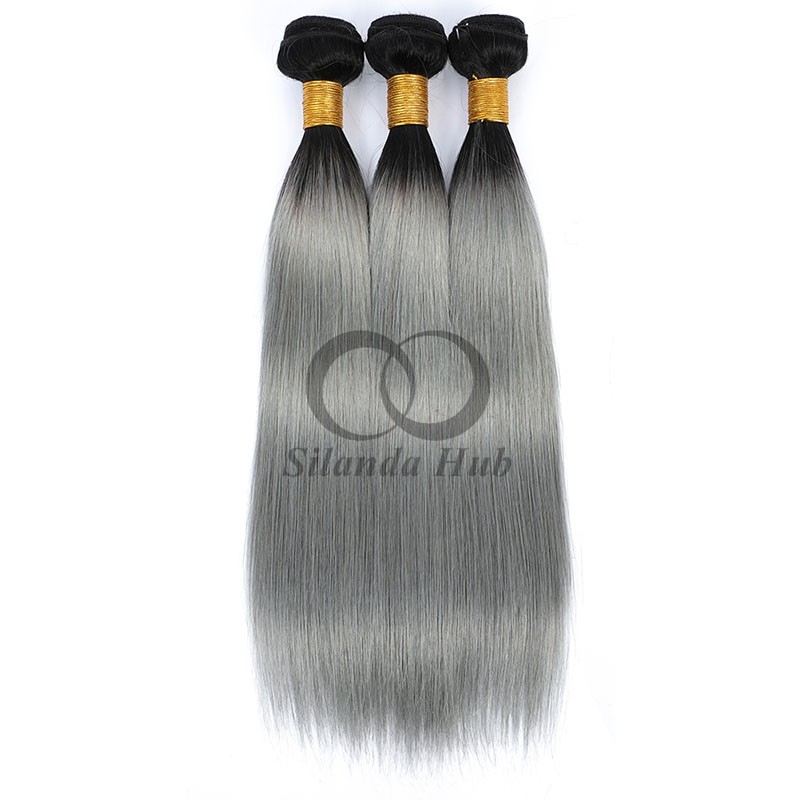 #T1B/Grey Straight Remy Human Hair Bundles Sew In Weave Bundles Brazilian Bundle Deals