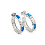925 Greek Key Round Dangle Blue Lab Created Opal Earrings 3.9 Grams Estate