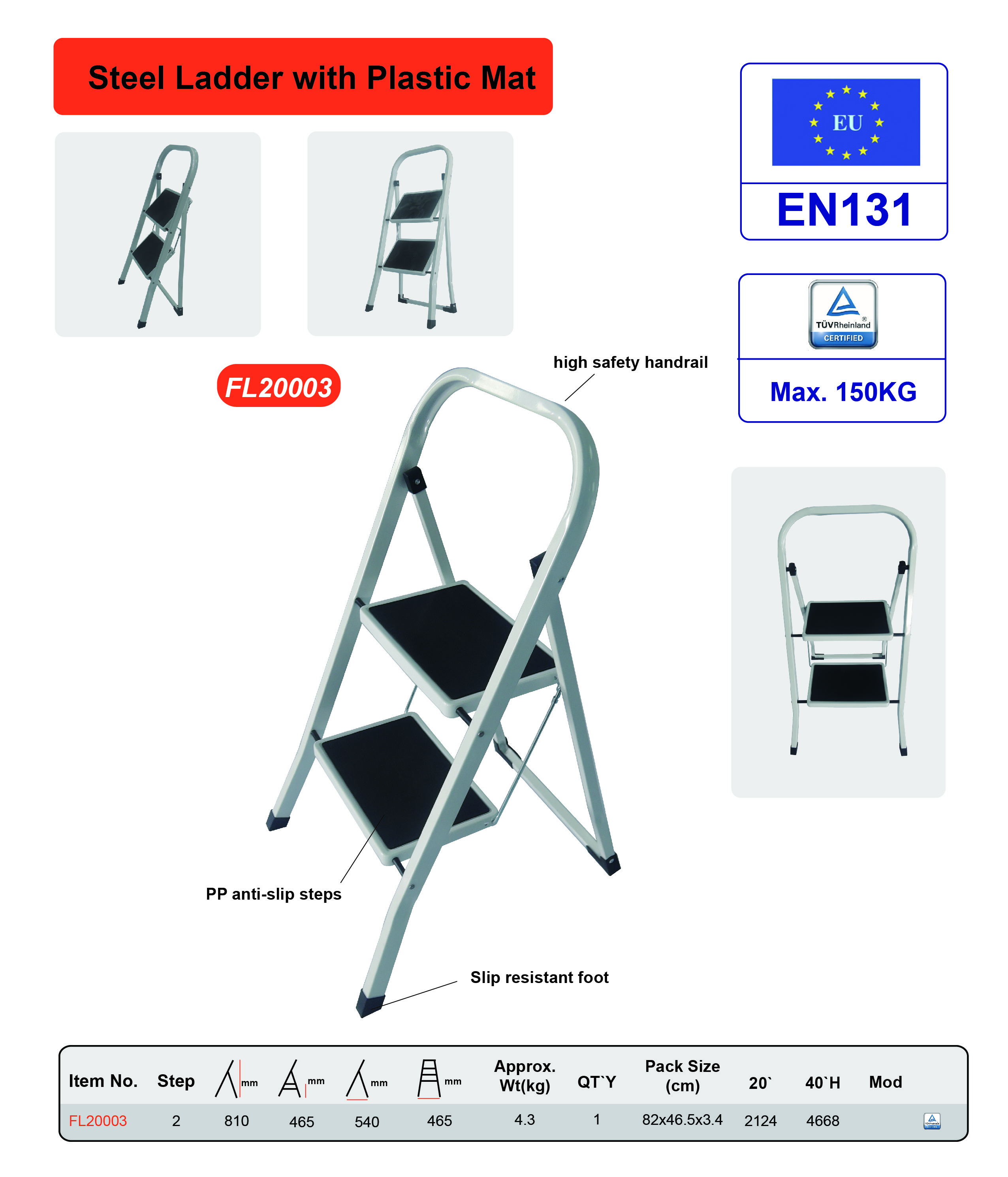 Portable Steel Step Stool 2 Steps Metal Folding Step For Industrial Work