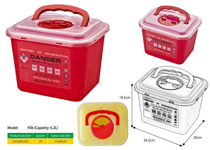 6 Litre Sharps disposal container, Sliding Lid, Red,Sharps Container | WinnerCare