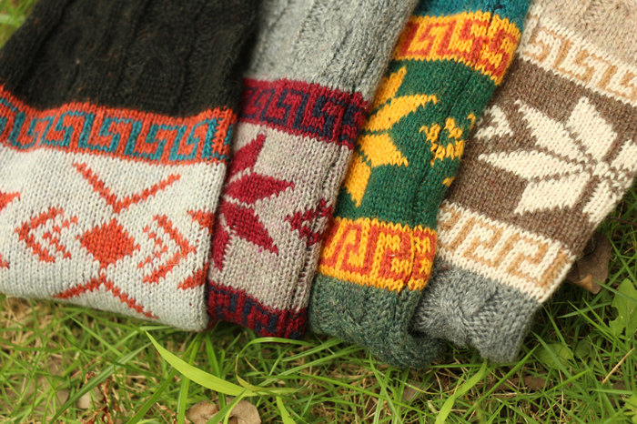 women deer snowflake jacquard knit boot socks wood feel casual wool acrylic, socks, warmer