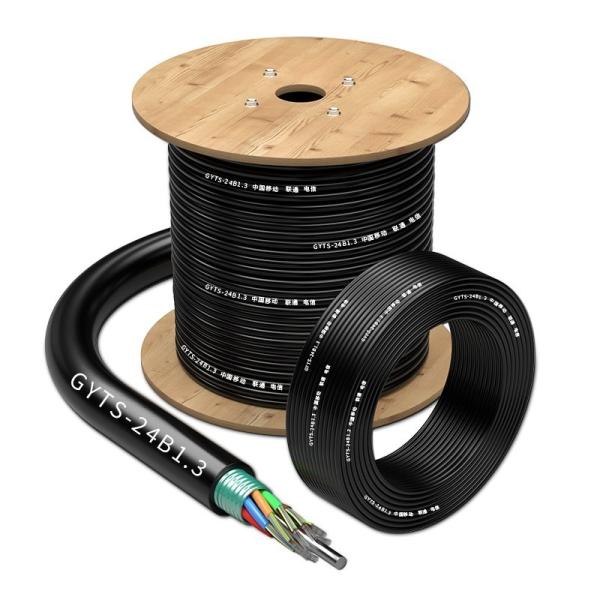 Black G72B1.3 G652D 36B1.3 PE Outdoor Armored Fiber Optic Cable For Overhead