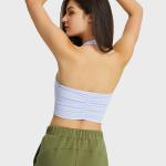 Halter Neck Womens Sports Bra Sexy Pleated Back Crop Tops With Removable Pad