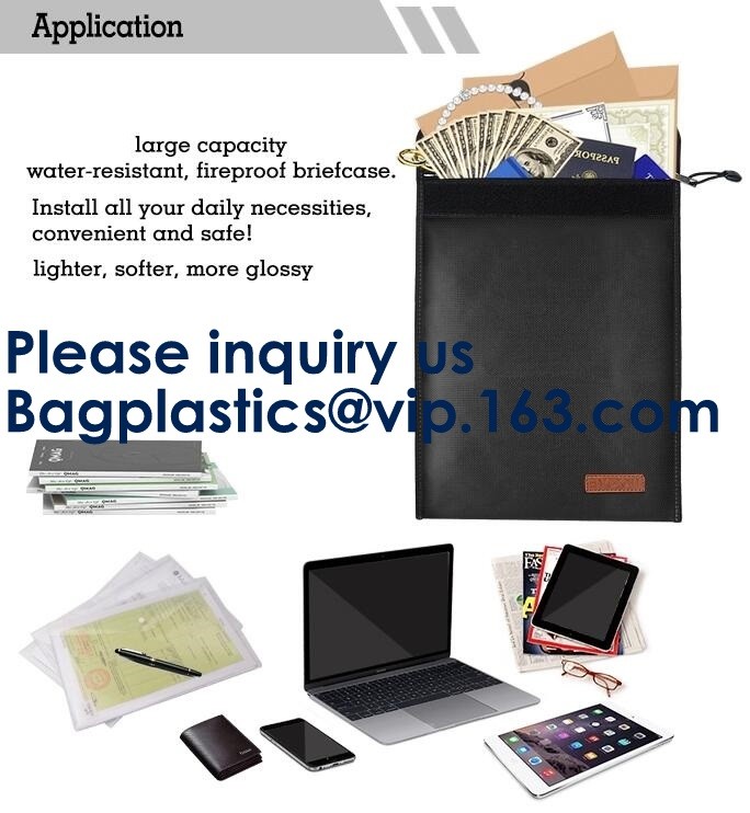 waterproof and fireproof resistant document bag,Lock Box Bag For Documents Money & Office Files Freproof Safe Bag with L