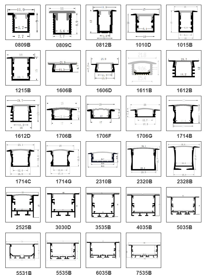 1215B Recessed Aluminum LED Profiles Surface Mounted