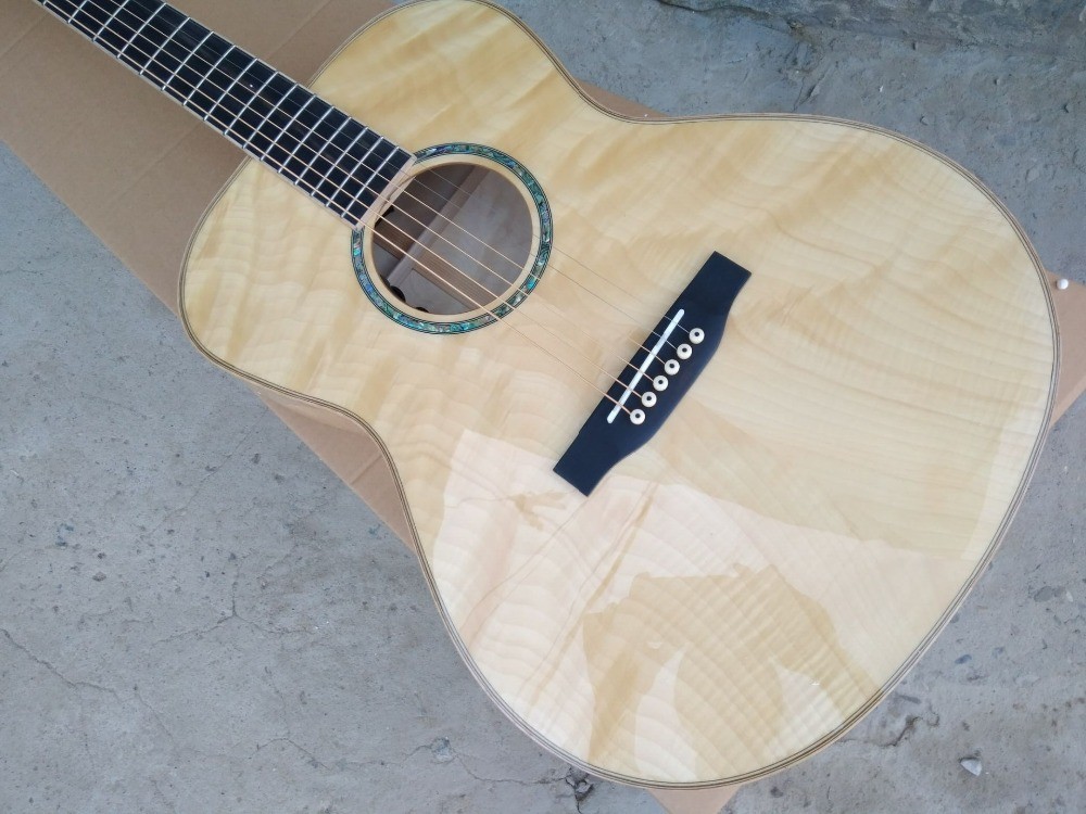 AAAA all Solid OM body style guitar 14 frets imported wood custom solid maple acoustic electric guitar