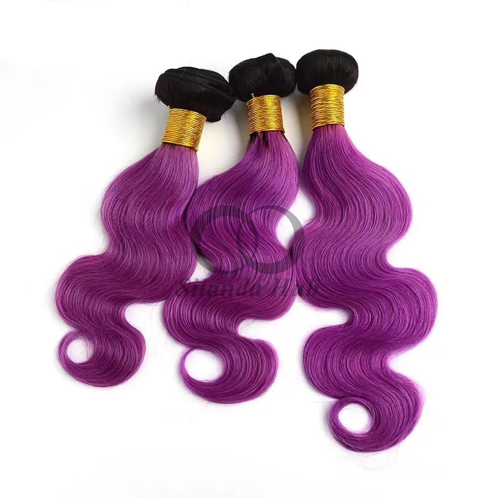 #T1B/Purple Body Wave Remy Human Hair Bundles Sew In Weave Bundles Brazilian Bundle Deals