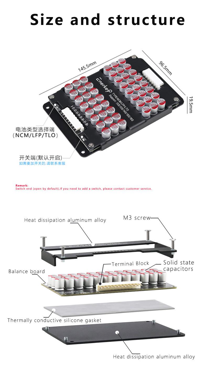 Enerkey 16S 5A Lifepo4 Li-ion Capacitor Active Equalizer Balancer with Aluminum Shell for for Golf Carts