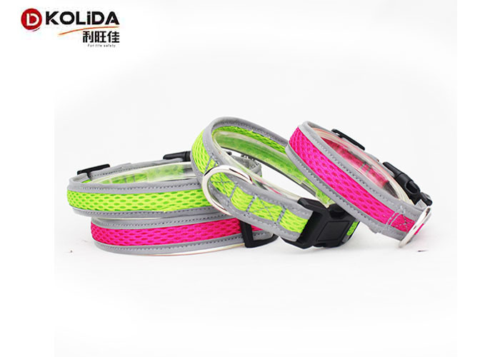 Two Gray Relflective Nylon Dog Collars Airmesh Material With High Tensile Strength